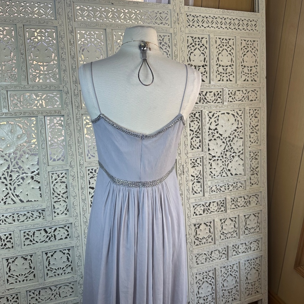 Adrianna Papell Gray Sequin Beaded Fairy Formal Flowy Chiffon Long Gown Sz Small - Picture 5 of 9